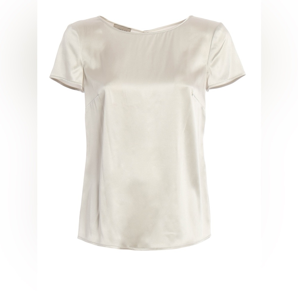 Armani Collezioni Silk Satin Stretch Ivory Short Sleeve Blouse sz 40 Classy - Picture 13 of 13